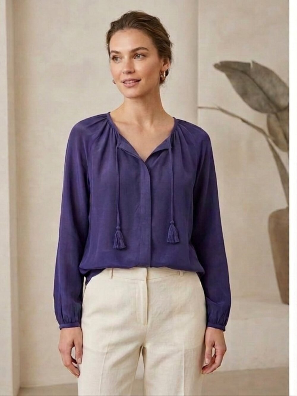 Calypso St Barth Women's Size XS Blue 100% Silk Button Up Tie Front Blouse Top